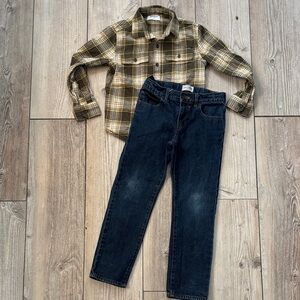 Boys Old Navy Plaid Medium Button Up Shirt and Children’s Place Denim Jeans Sz 8